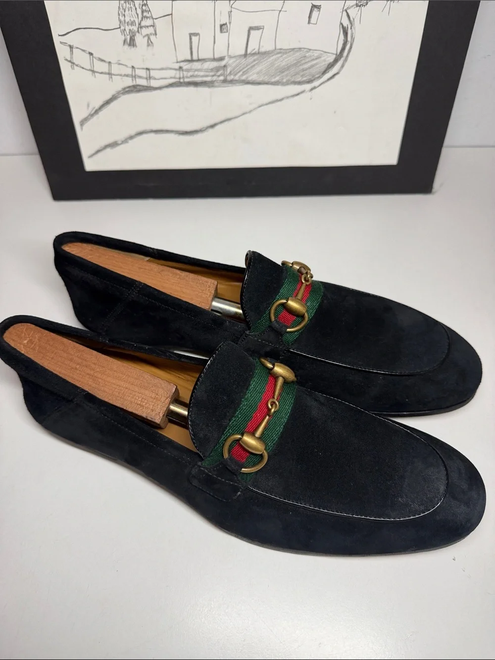 Gucci Web Black Suede Horesbit Loafers Mens Size UK 7 US 8